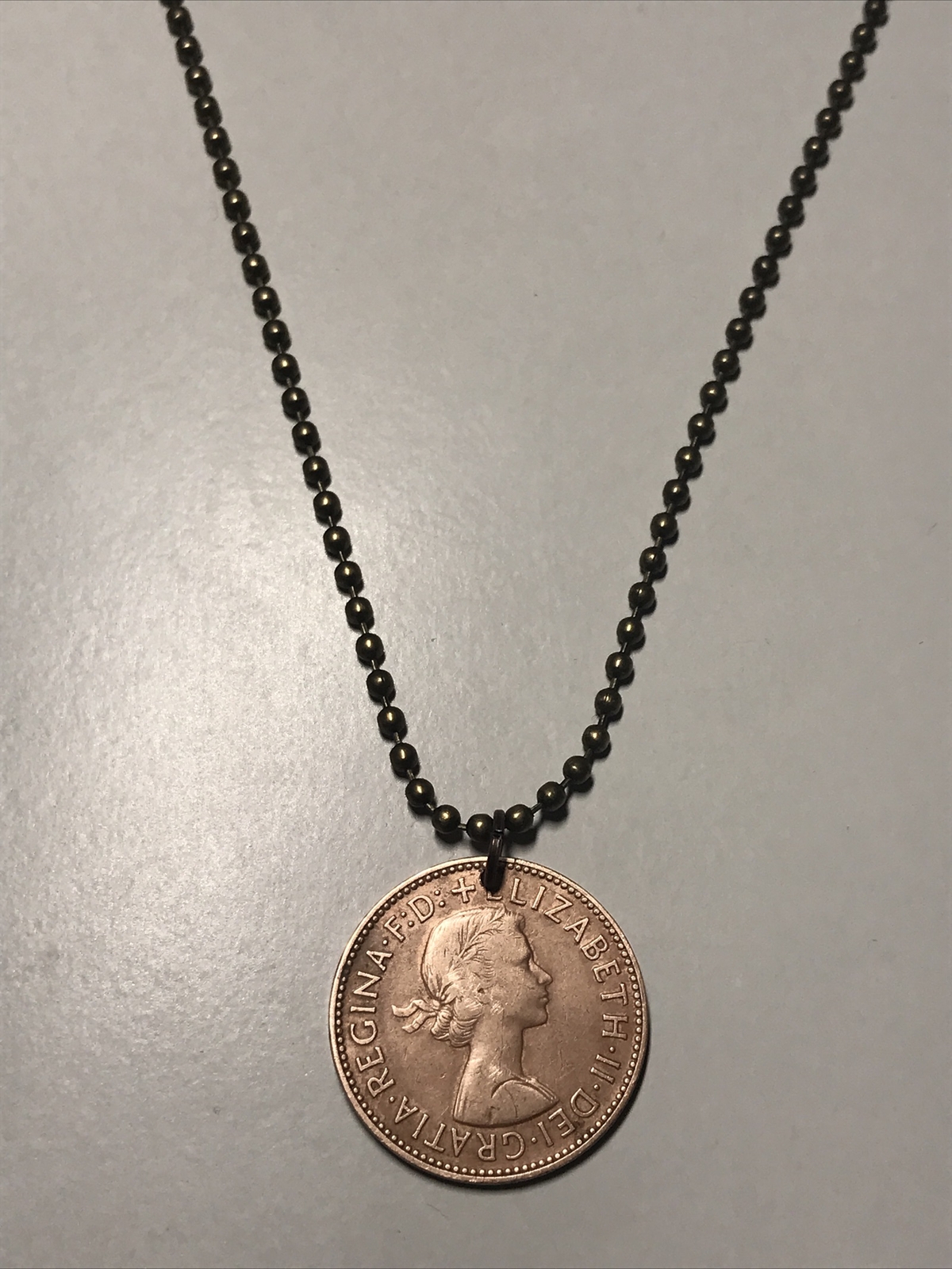 United Kingdom 1/2 Penny Coin Pendant Necklace Ship. Great CHOOSE DATE! A1