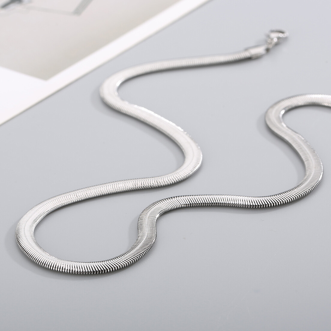 3/4/5/6/8mm New Fashion 316L Stainless Steel Flat Snake Chain Necklace Women Men