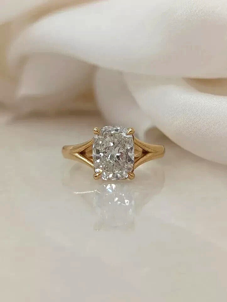 2Ct Cushion Cut Lab Grown Diamond Solitaire Engagement Ring 14K Gold IGI Certi
