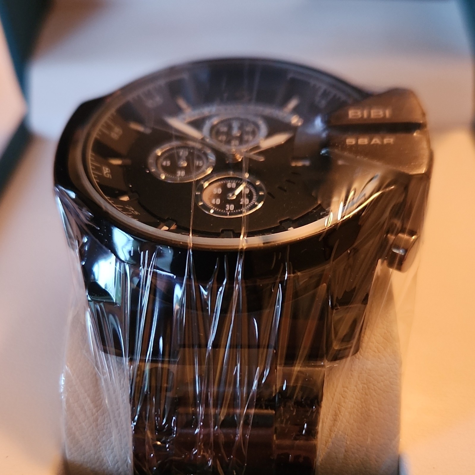 BIBI Luxury Quartz Analog Watch Black Dial Date 50m Metal Bracelet Box/Manual