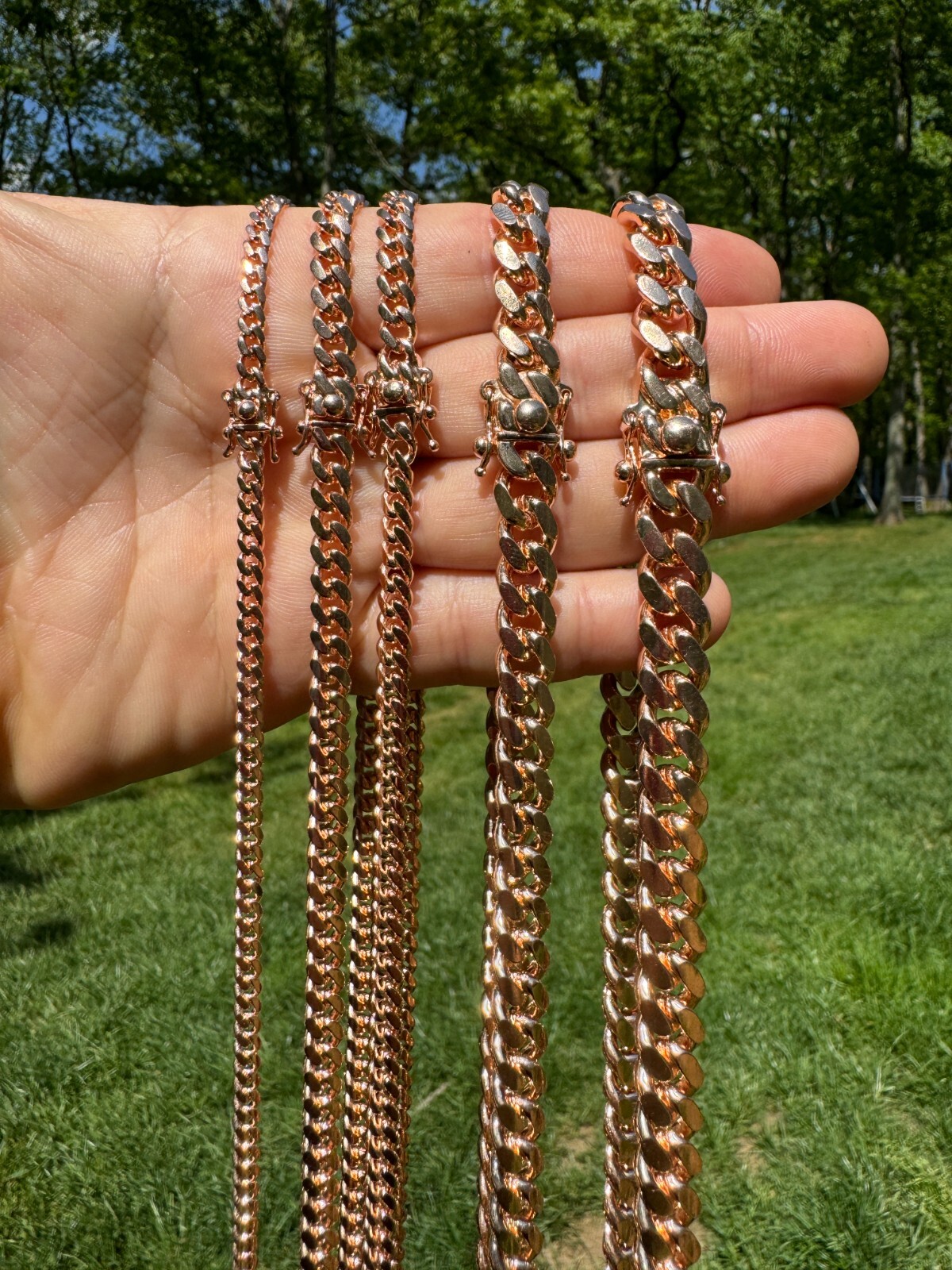 Miami Cuban Link Chain Bracelet 14k Rose Gold Plated Solid 925 Silver Box Lock