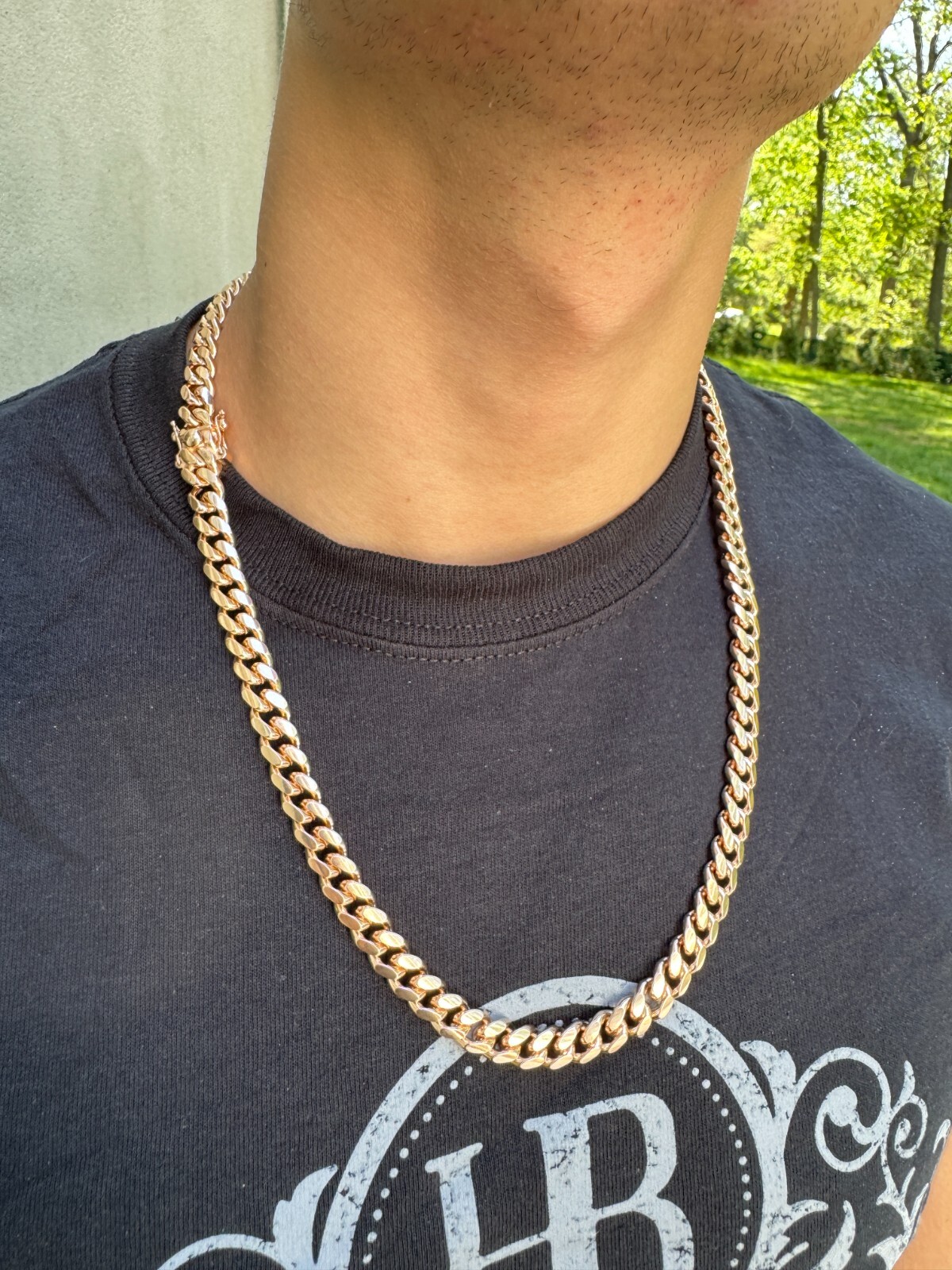 Miami Cuban Link Chain Bracelet 14k Rose Gold Plated Solid 925 Silver Box Lock