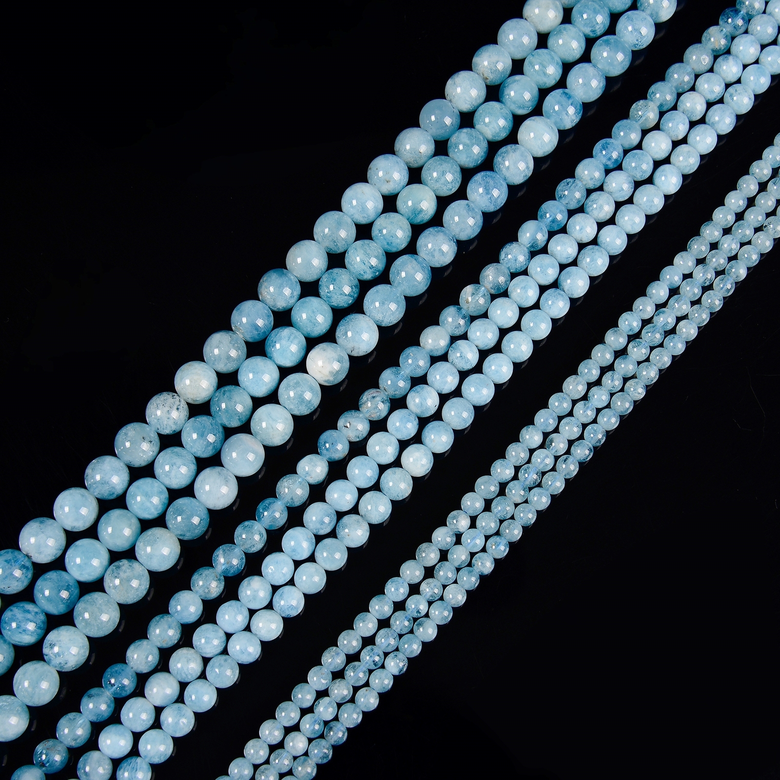 Natural Aquamarine Smooth Round Beads Size 5mm 7mm 10mm 15.5” Strand