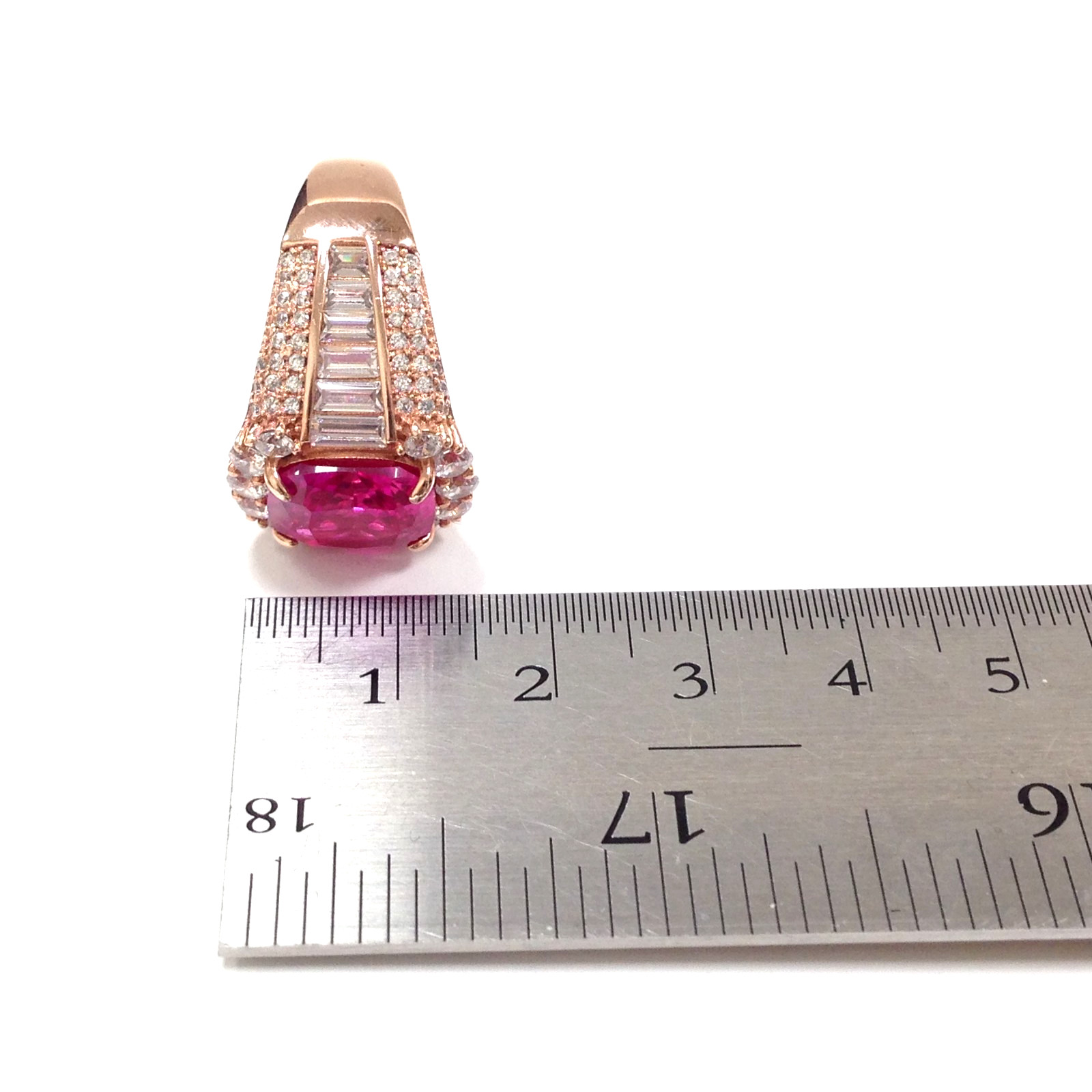 FZN Fuzion Creations Gold Vermeil Sterling Silver Square Pink Stone Ring Sz 6.75