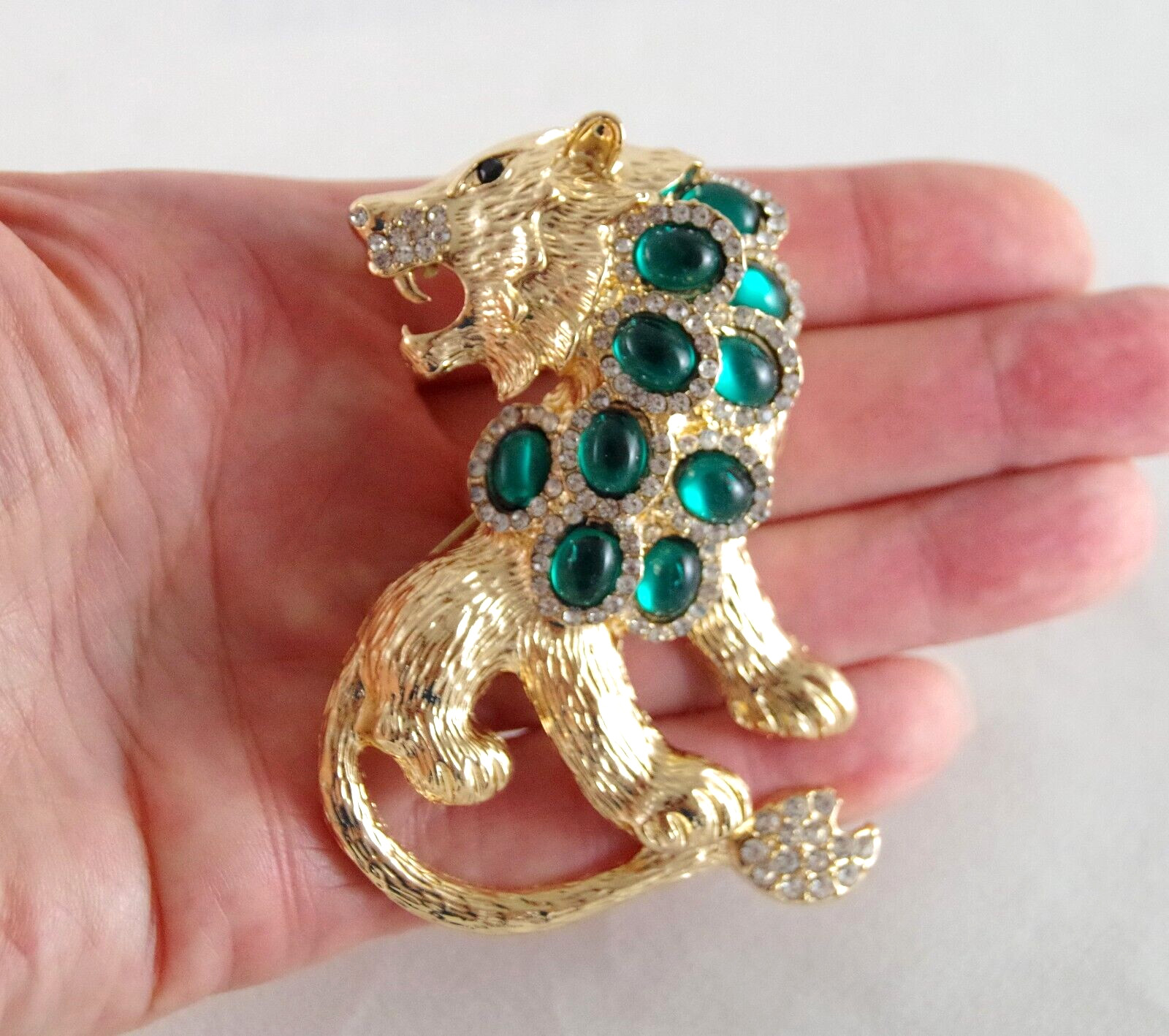 BIG 3″ NWOT UNSIGNED KENNETH JAY LANE STYLE RHINESTONE LION CAT PENDANT BROOCH