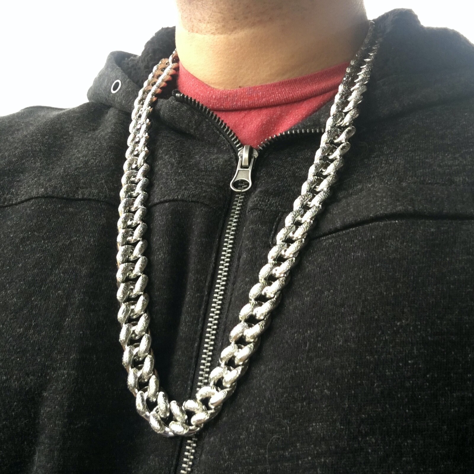 Men’s Dust Bubble Cuban Chain Heavy Silver Tone 16MM Wide 18″ 20″ 30″ In
