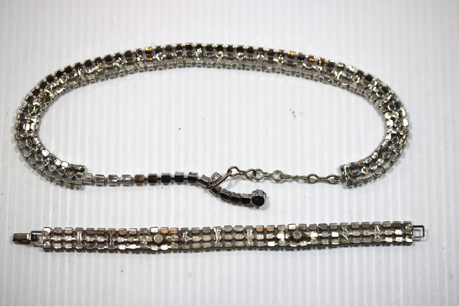 Antique Vintage Rhinestone Necklace and Bracelet Clear and Bright #RL449