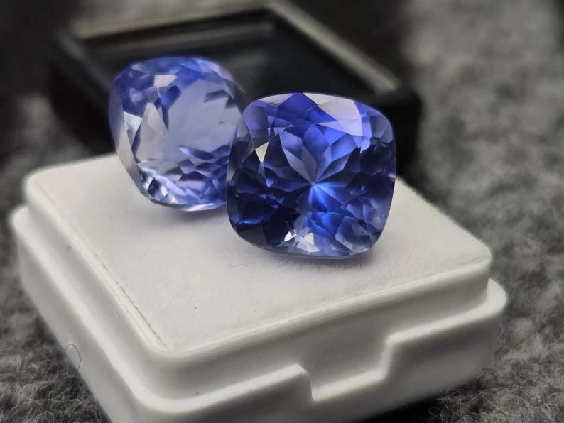 Natural 30 Ct Blue Sapphire Ceylon Cushion Cut Certified Loose Gemstone Pair
