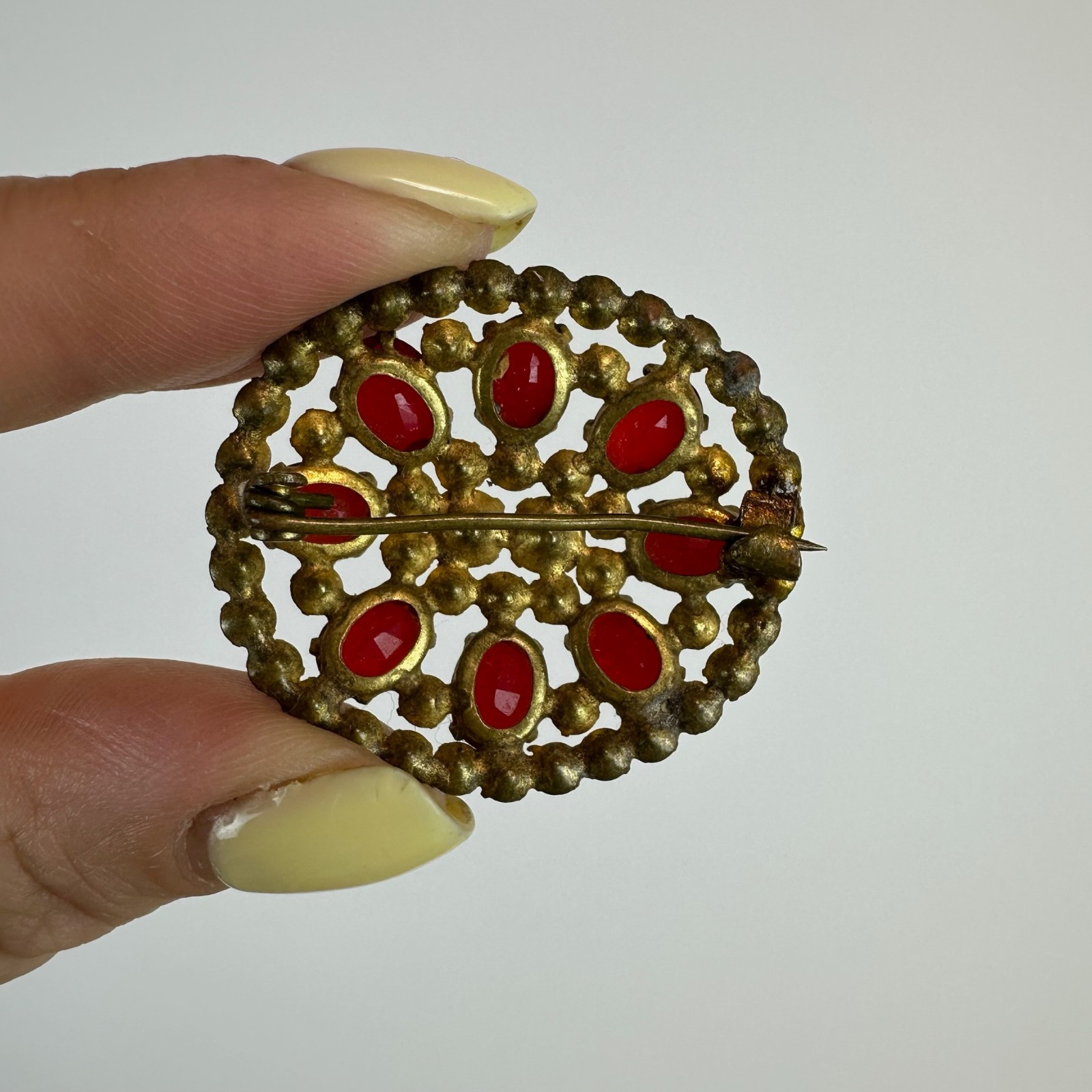 Czech Republic Vintage brooch – USSR jewelry – soviet Red stone
