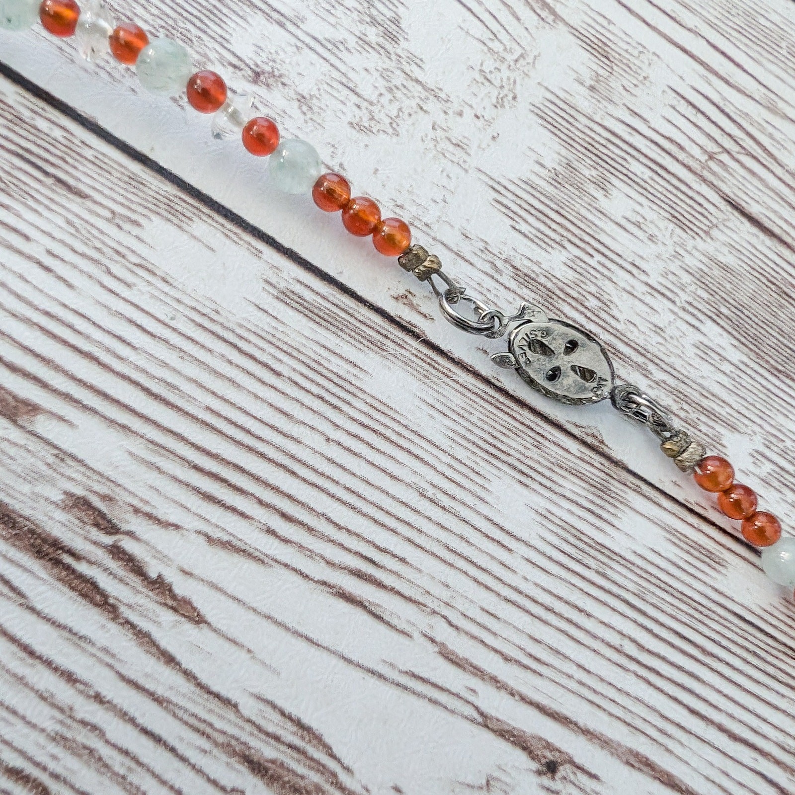 Vintage Necklace Dainty Beaded Orange, Very Light Green, Clear