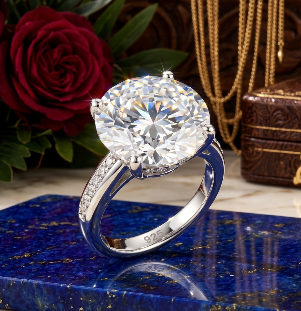 6.00 Ct Certified Round Cut White Natural Diamond Ring VVS1 White Gold Finish