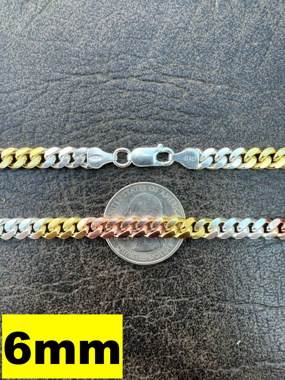Tri Color Yellow Rose Gold Plated 925 Sterling Silver Miami Cuban Chain 2-6mm