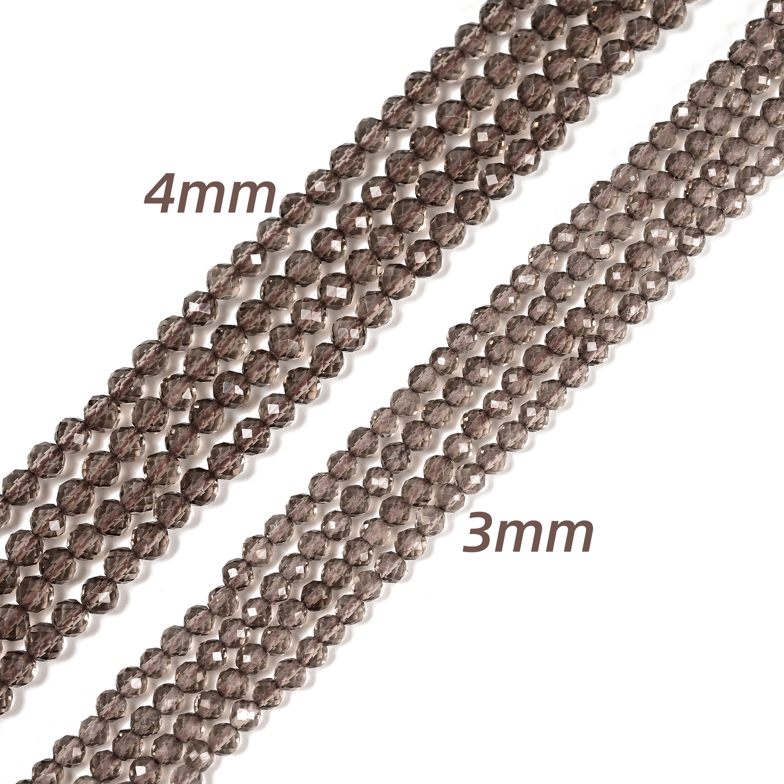 Natural Light Smoky Quartz Faceted Round Beads Size 3mm 4mm 15.5″ Strand