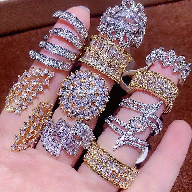 10-30pcs Vintage Luxury Crystal Ring Set Fashion Band Statement Jewelry Bulk