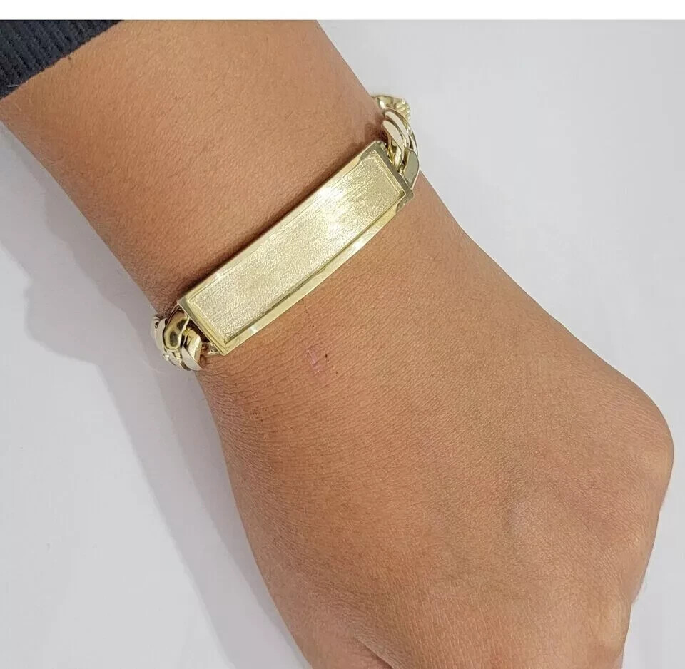 14k Bracelet Gold Plated Miami Cuban link ID 12mm Name Plate 8.5″ Box Lock