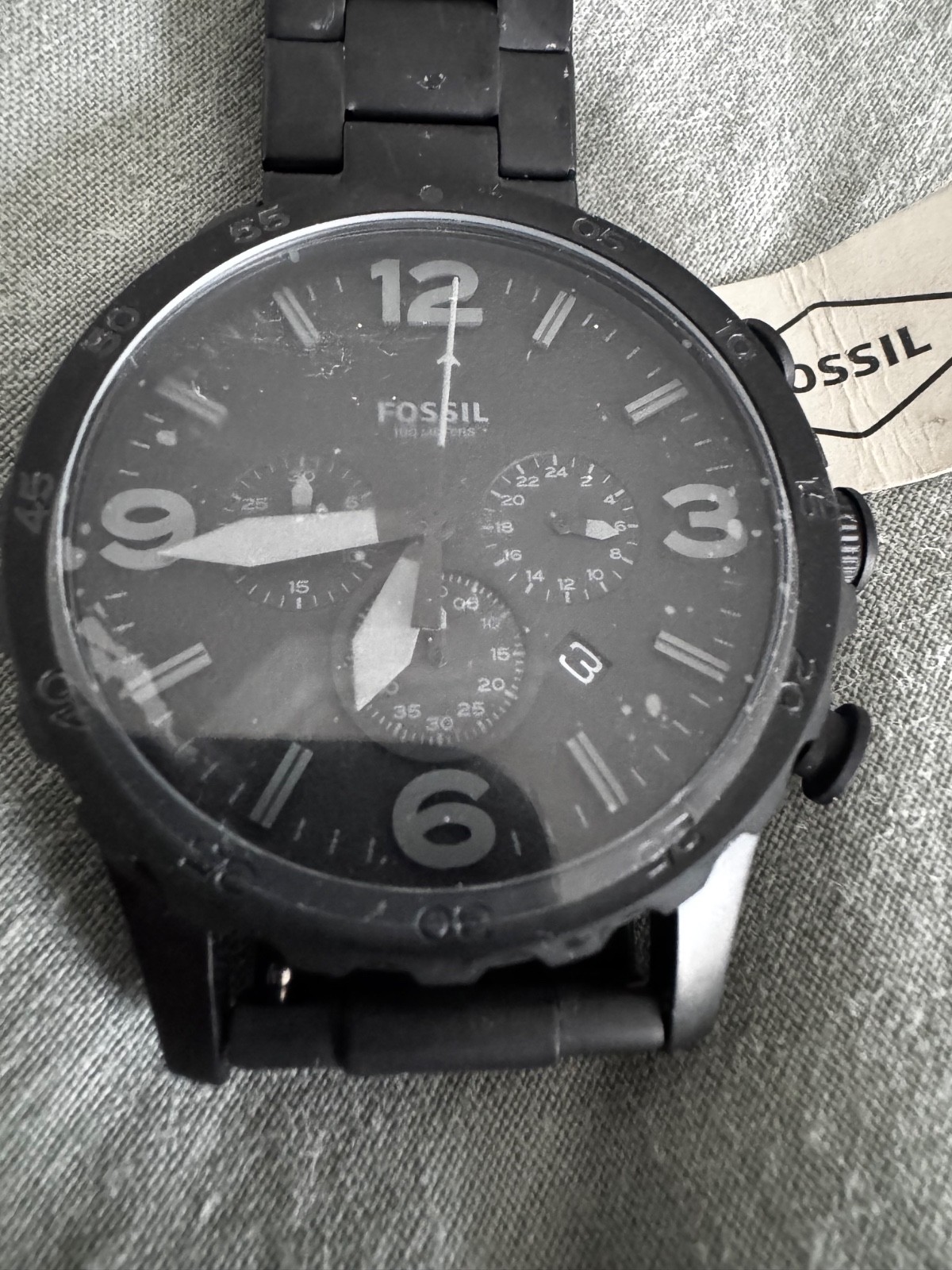 BRAND NEW Fossil “Nate” Chronograph Black Stainless Steel Watch (JR1401)