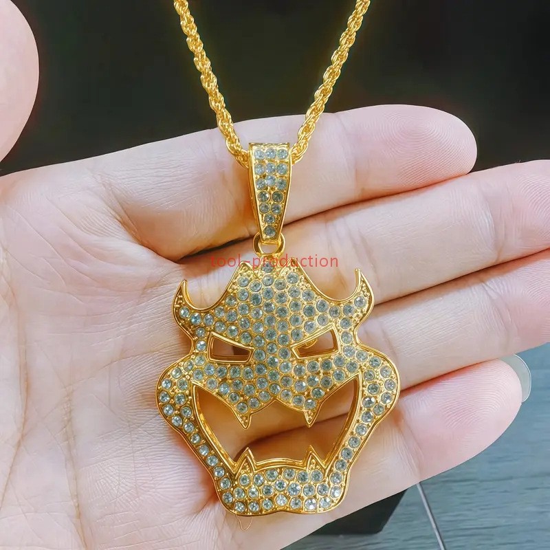 Hip Hop Iced Devil Face Cubic Zirconia Pendant With Free Necklace