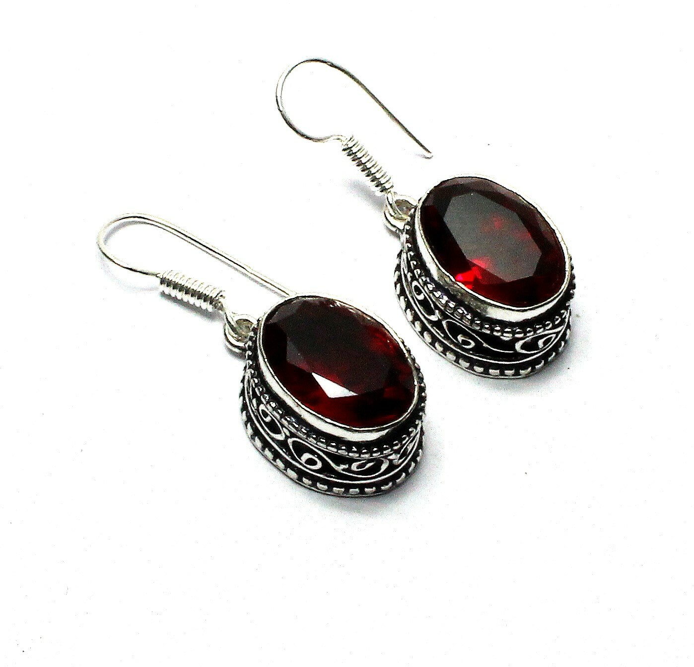 Mozambique Garnet Gemstone Handmade 925 Sterling Silver Jewelry Earring Sz 1.2”