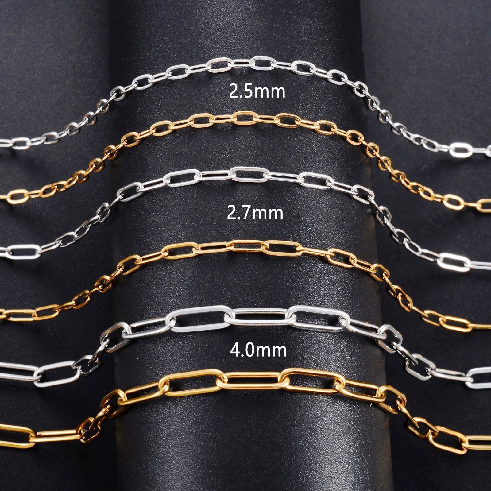 Paper clip necklace silver/gold color for women men, chains stainless steel