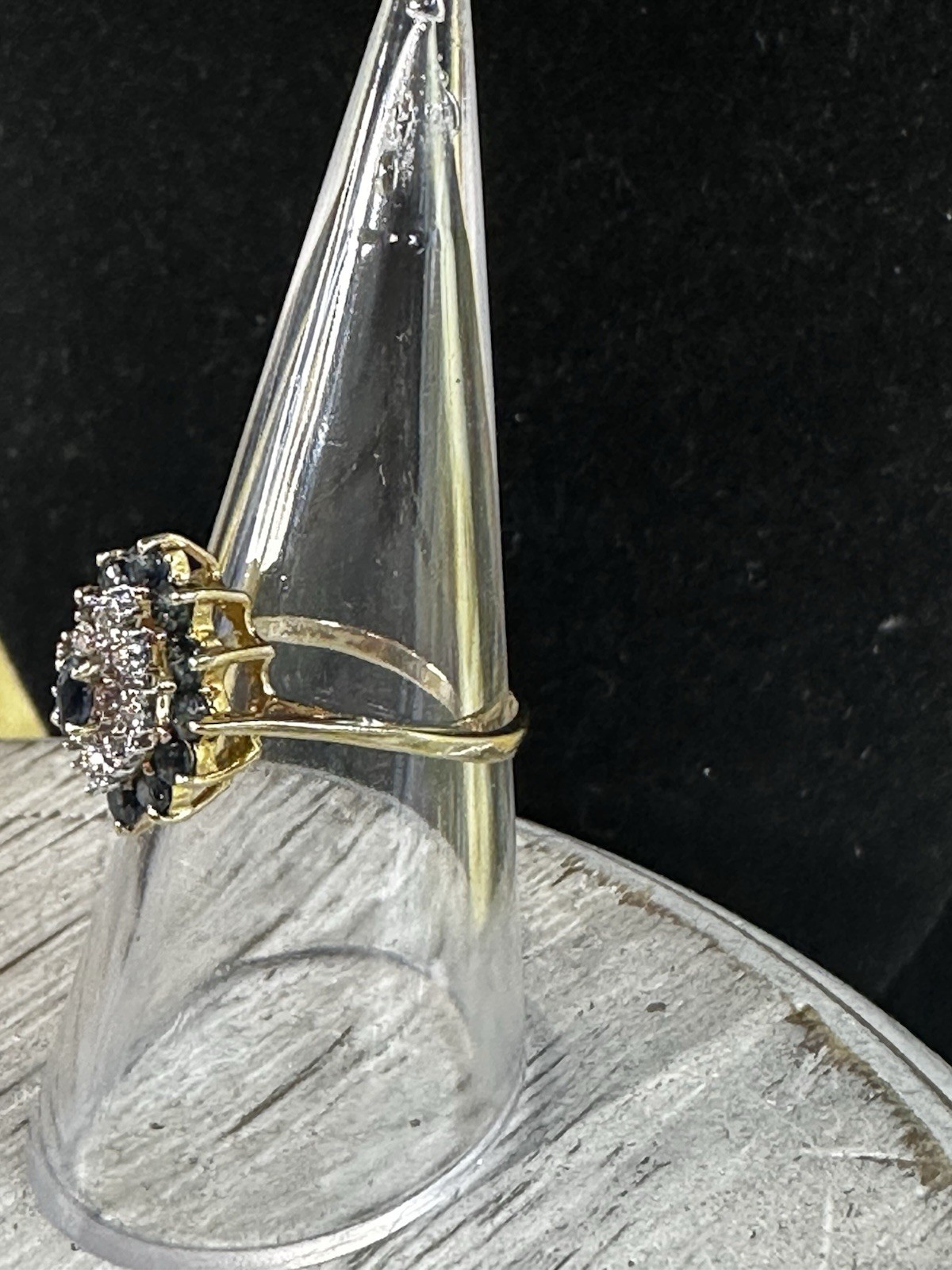 sumal 10K Yellow Gold Natural Blue Marquise Sapphire & Diamond Cluster Ring 7.5