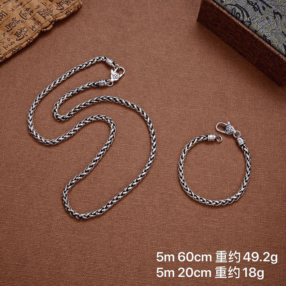 Pure S925 Sterling Silver Chain 5mm Vajra Wheat Link Necklace Bracelet 7-30in L