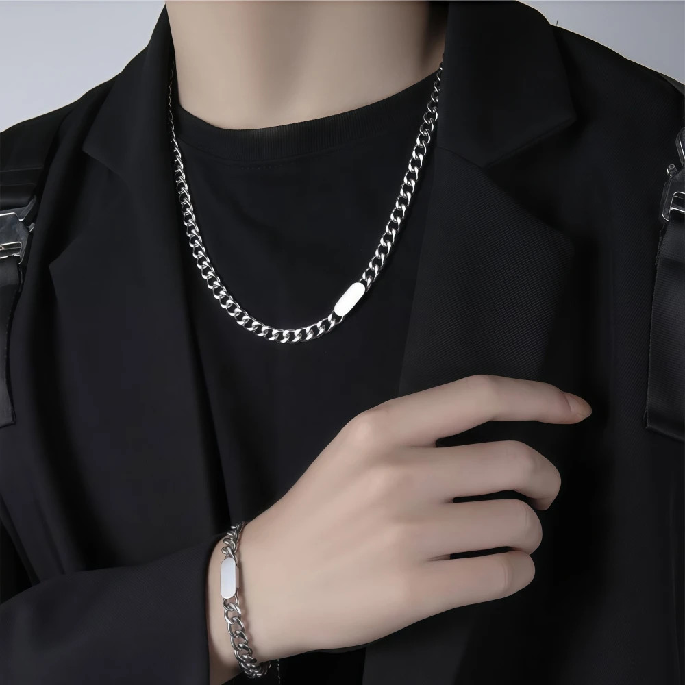 Hip Hop Cuban Square Necklace For Man Woman Non Fading Titanium Steel Clavicle C