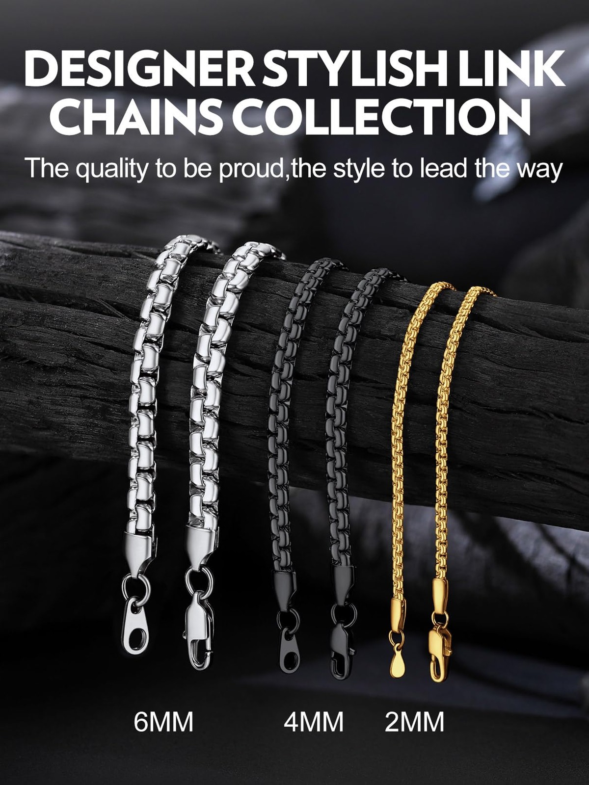 Mens Chain Necklace 24 Inch 4MM Cable Rope Chains Stainless Steel Silver Fash…