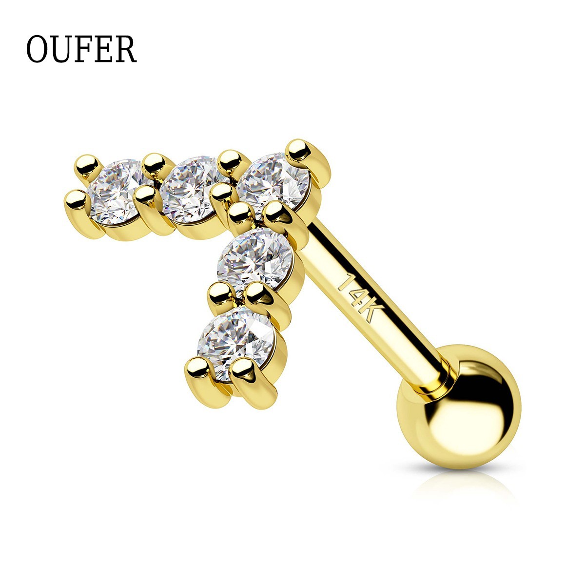0.1CT Zircon 14K Real Solid Gold V-Shape Stud Earrings Cartilage Lobe Stud