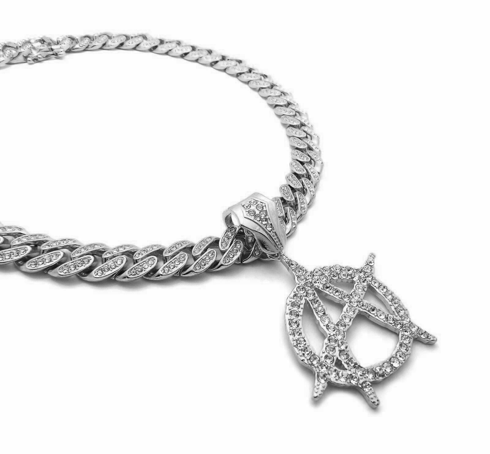 Hip Hop ANARCHY pendant Cubic Zirconia Cuban Choker Chain Bling Hip Hop Necklace