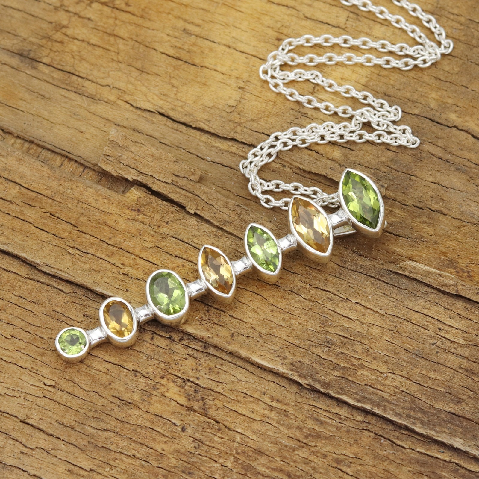 Peridot & Citrine Statement Pendant Necklace 925 Silver Gift for Her