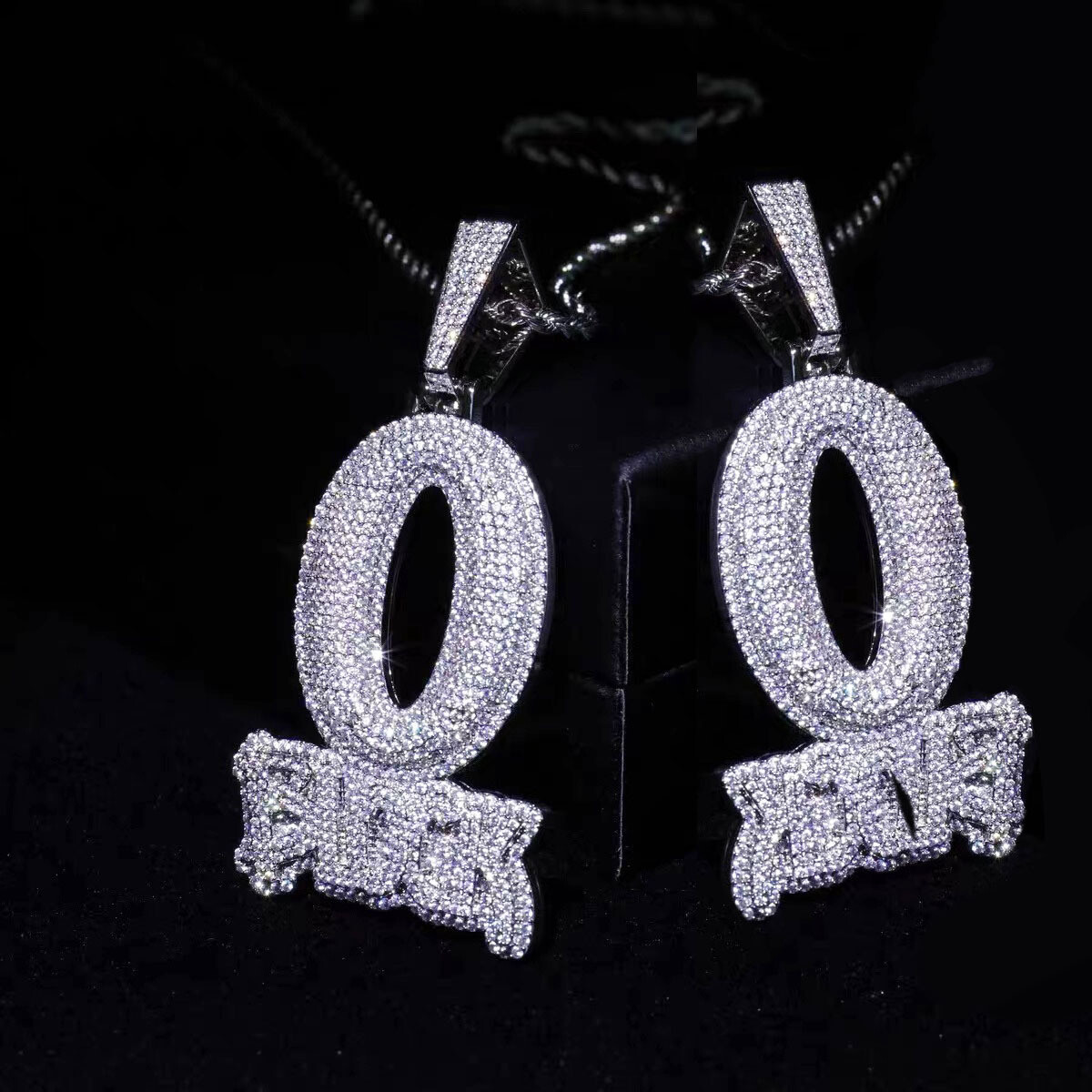 Hip Hop Art Letter “O-BLOCK” Pendant Necklace Bling Full Zircon Men Jewelry Gift