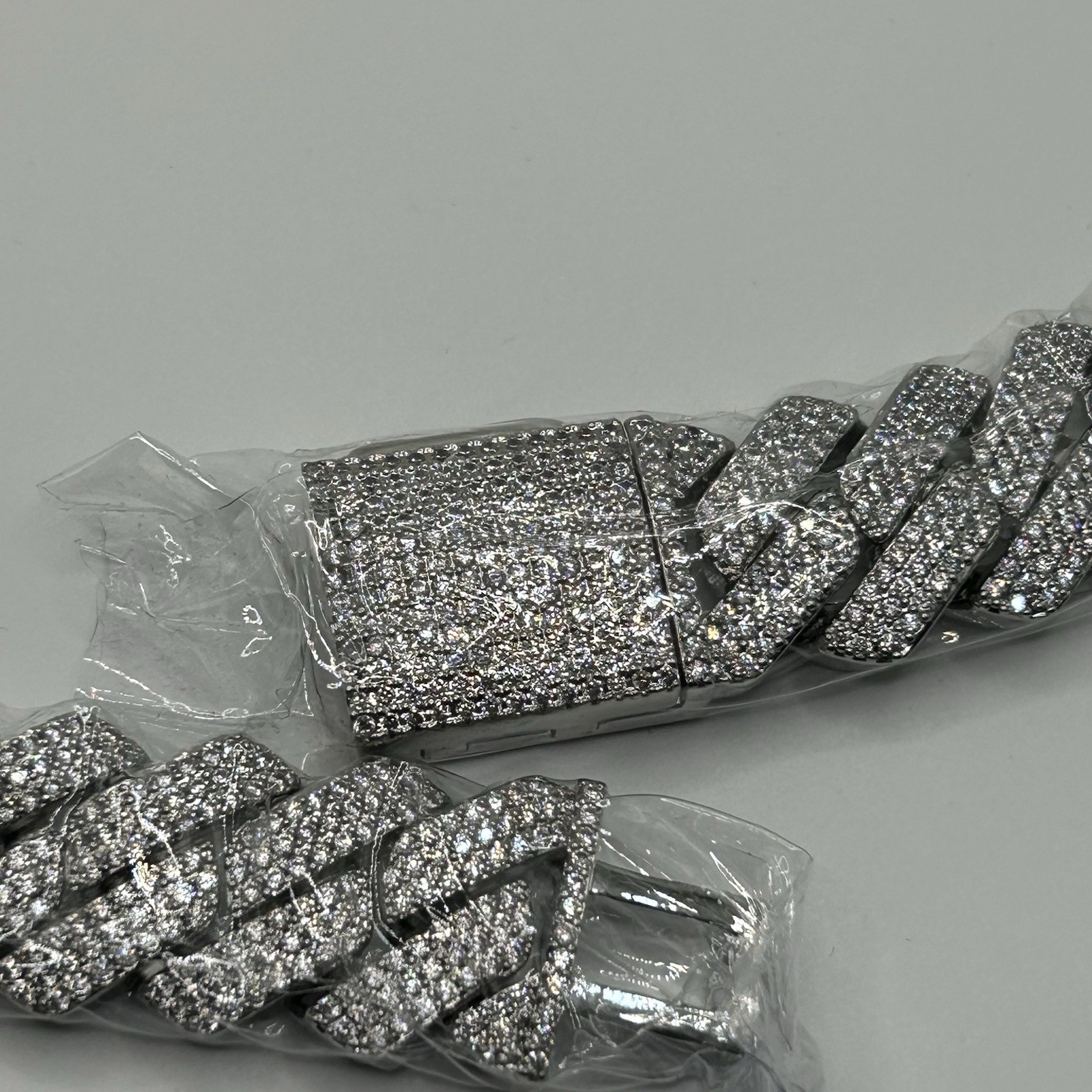 Moissanite Cuban Chain Nee Miami 3Row Iced Silver Necklace 20mm 22 Inch Hip Hop