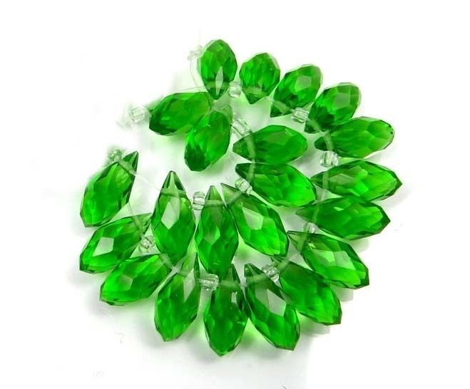 20 Glass Faceted Teardrop Beads 13x6mm – Peridot Green Transparent