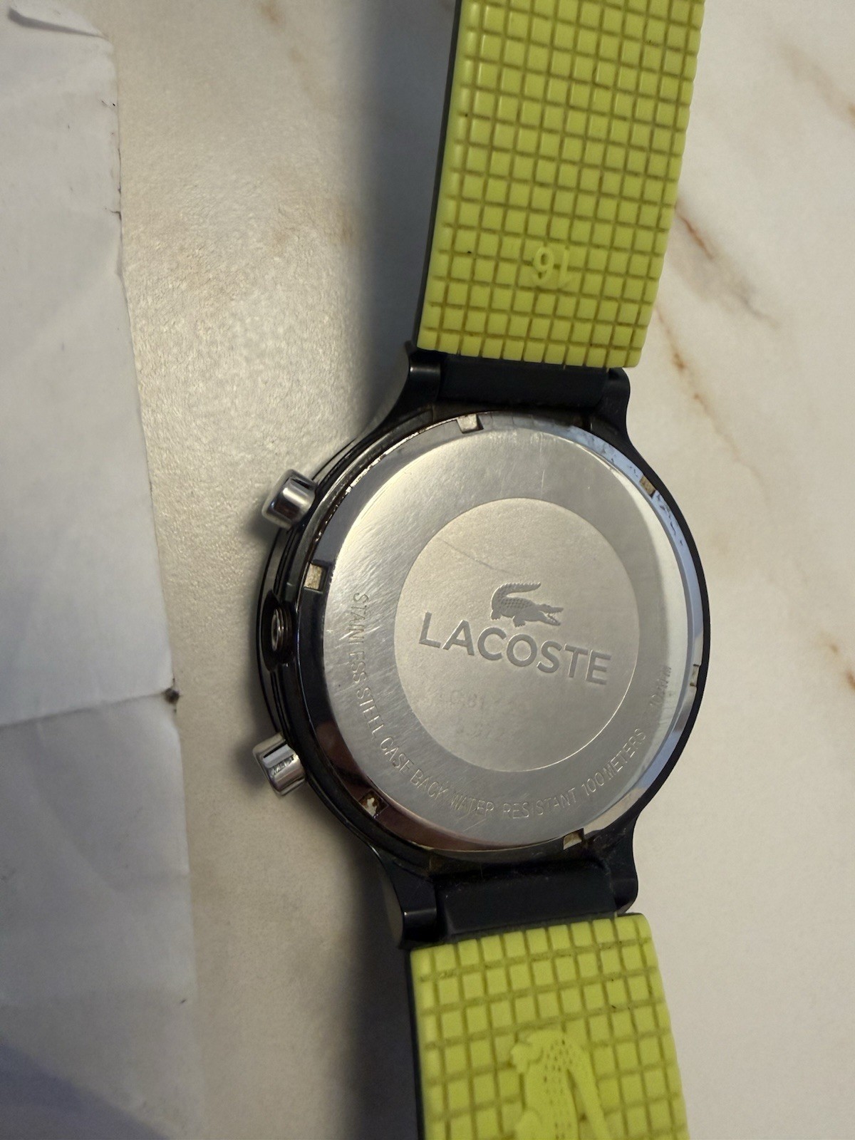 Lacoste Quartz Chronograph Wristwatch Black Dial Green Rubber Strap 45mm 100m