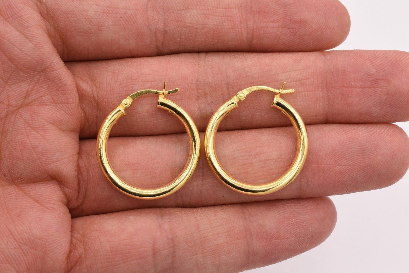 3mm X 25mm 1″ All Shiny Plain Hoop Earrings 14K Yellow Gold Gold-Plated 925