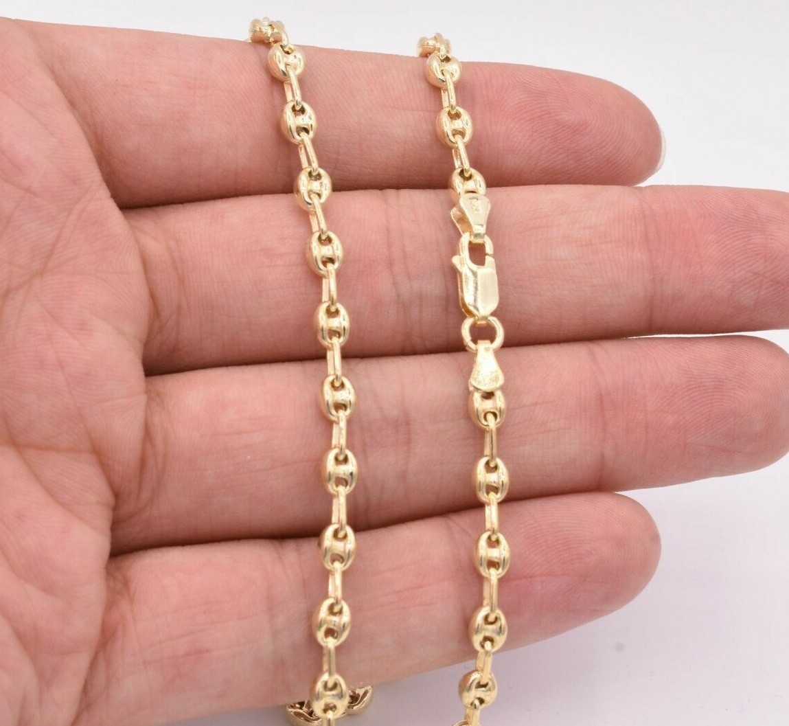 4.5mm Puffed Anchor Mariner Chain Necklace 14K Yellow Gold-Plated Silver 925