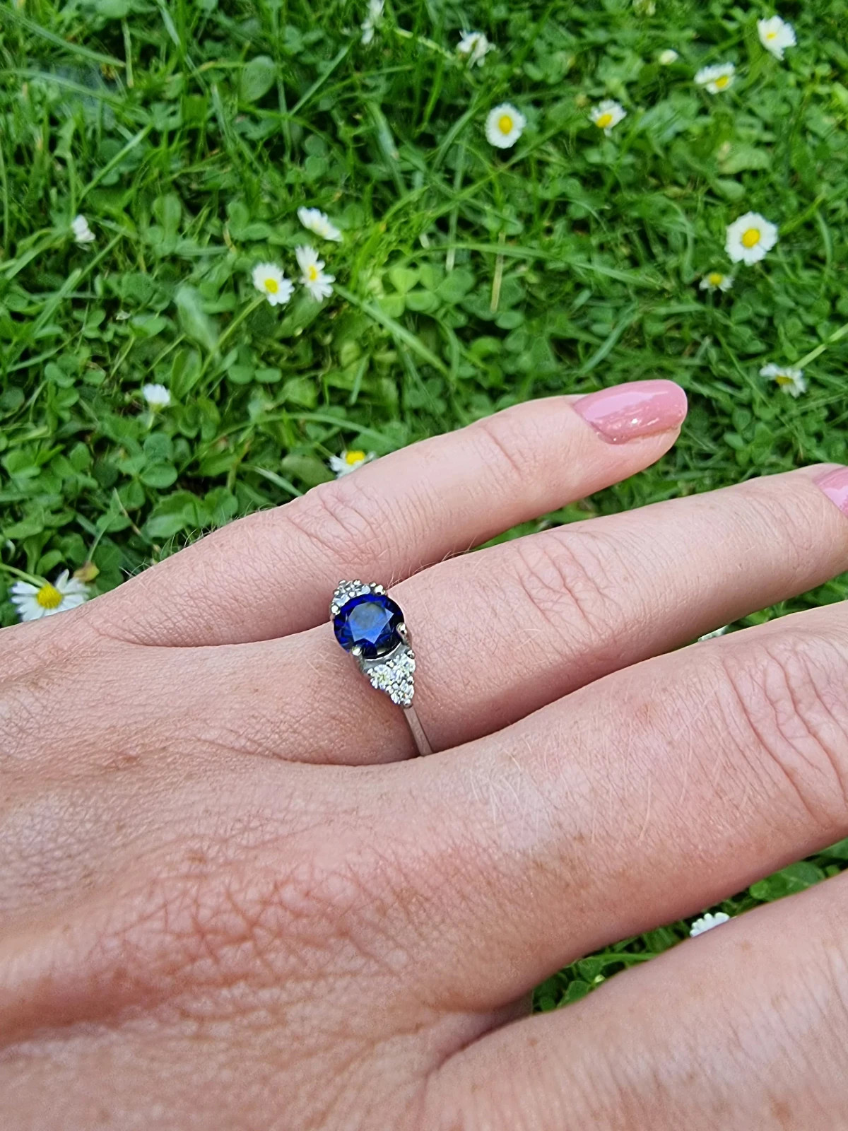 2.30 Ct Round Cut Natural Sapphire Diamond Engagement Ring 14K White Gold Size 6