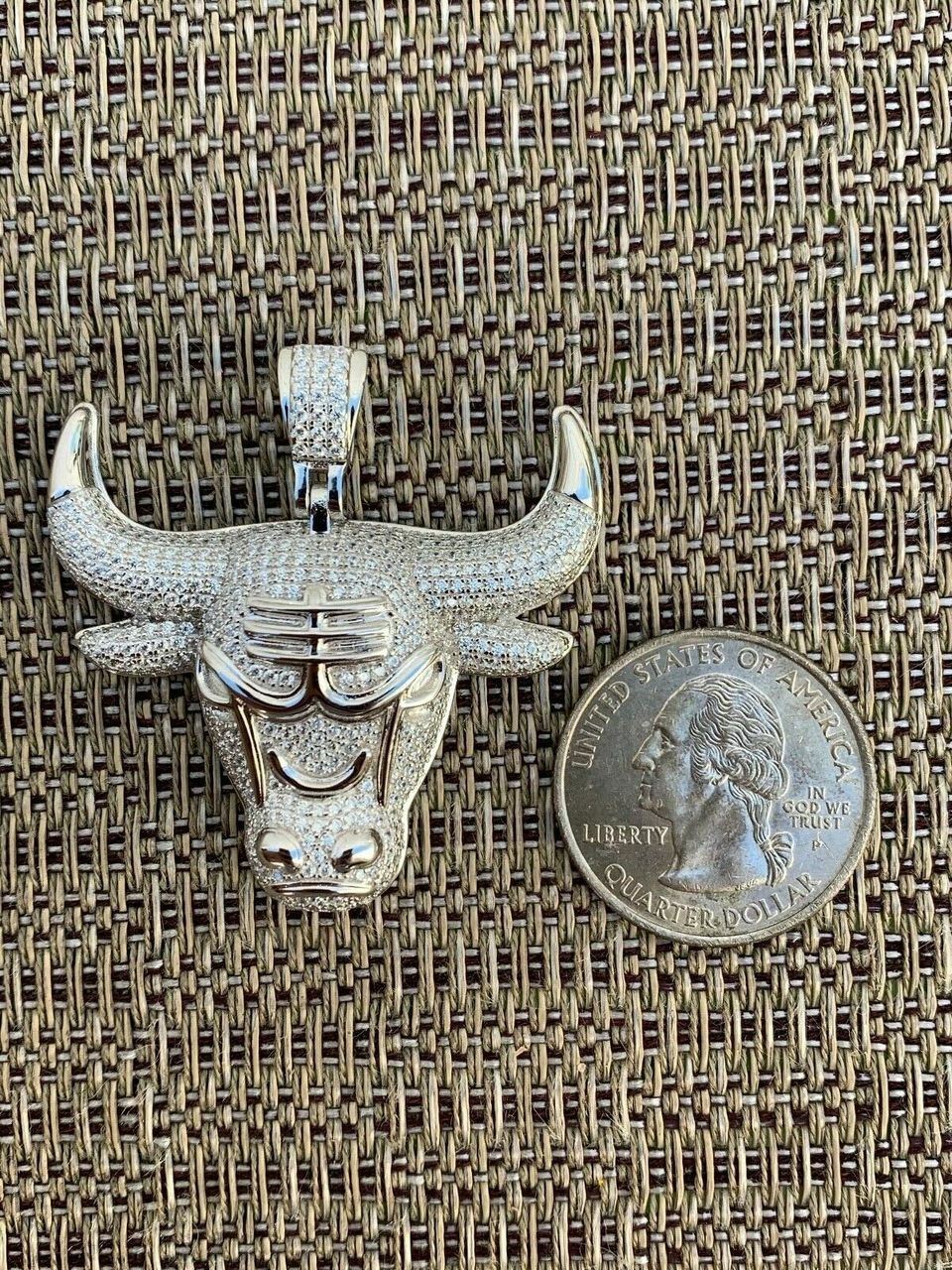 Real Solid 925 Silver Chicago Bulls Iced Pendant Chain 1.5×1.5″ Icy Jordan Piece