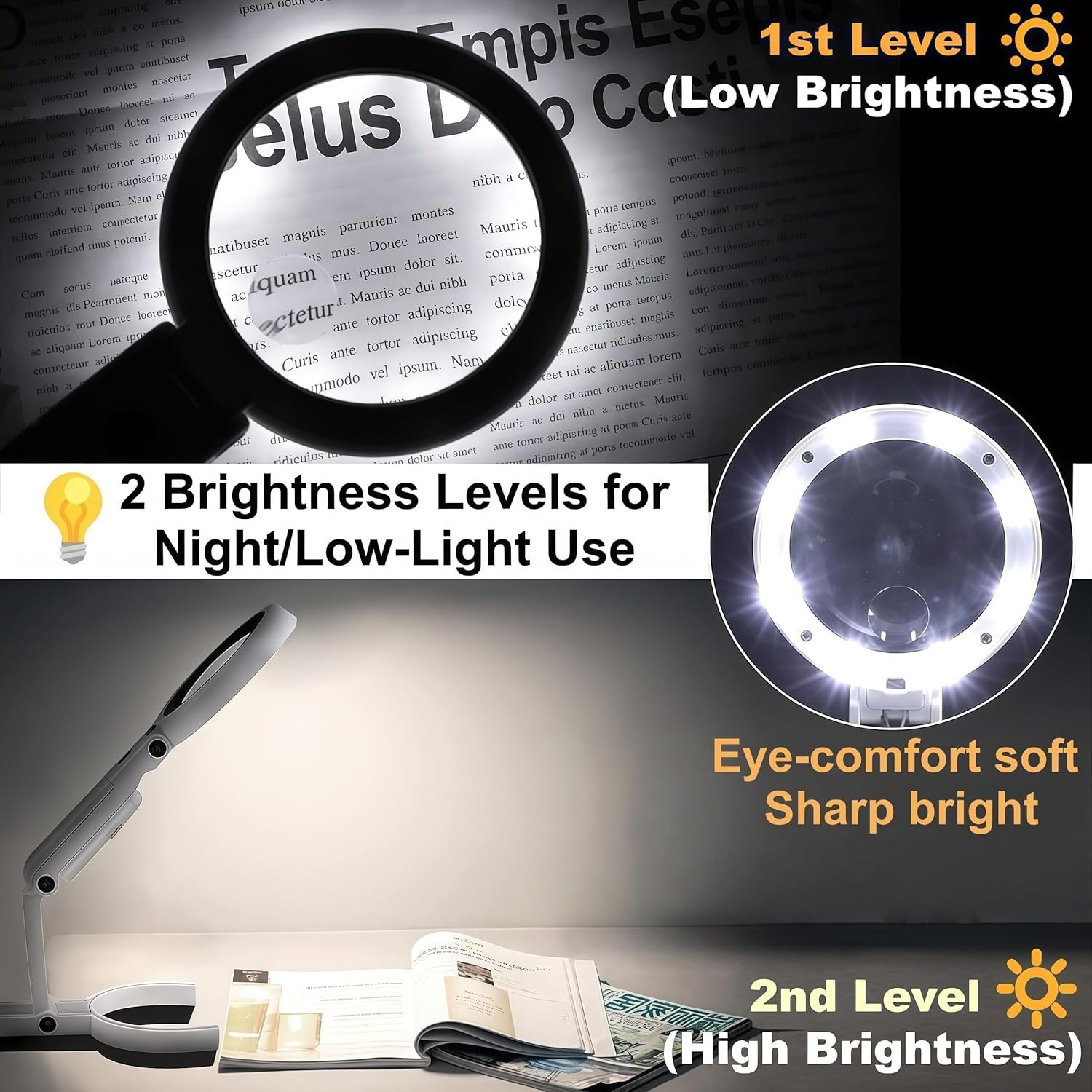 Magnifying Glass with Light and Stand, 3.55 Inch Large Lens with Lightweight Fo
