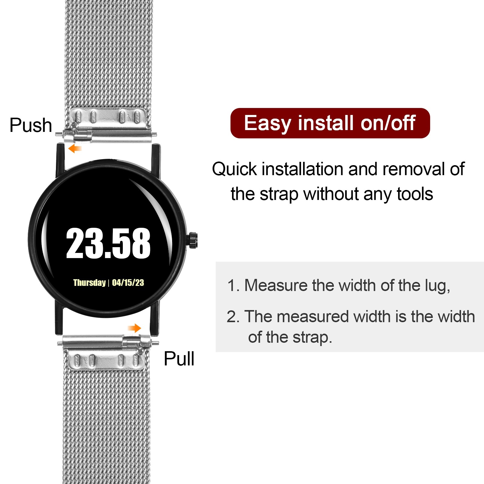316L Stainless Steel Mesh Watch Band 22mm Quick Release Adjust Strap, Silver
