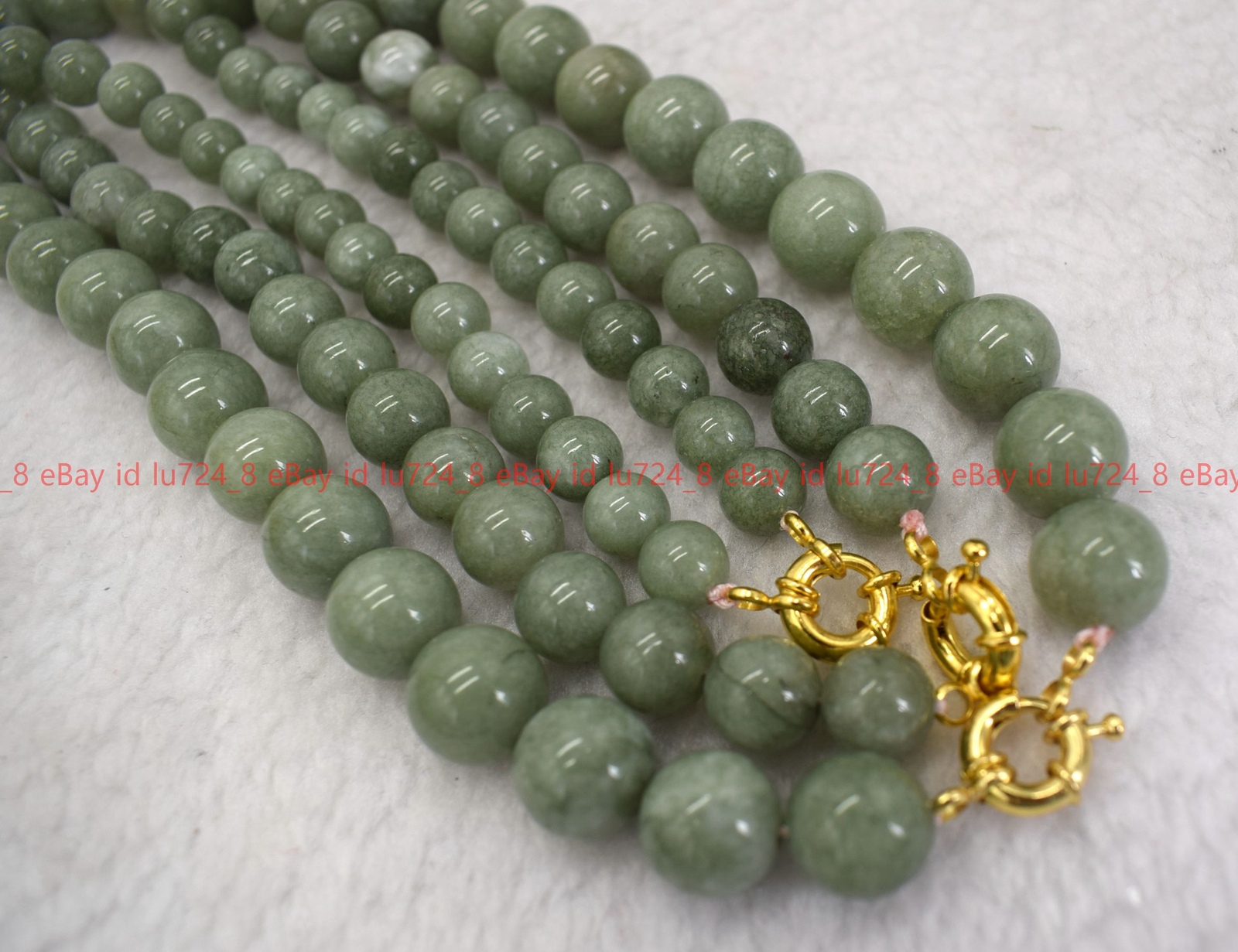 6-14mm Natural A Green Jade Jadeite Round Gems Beads Gold Clasp Necklace 14-36″