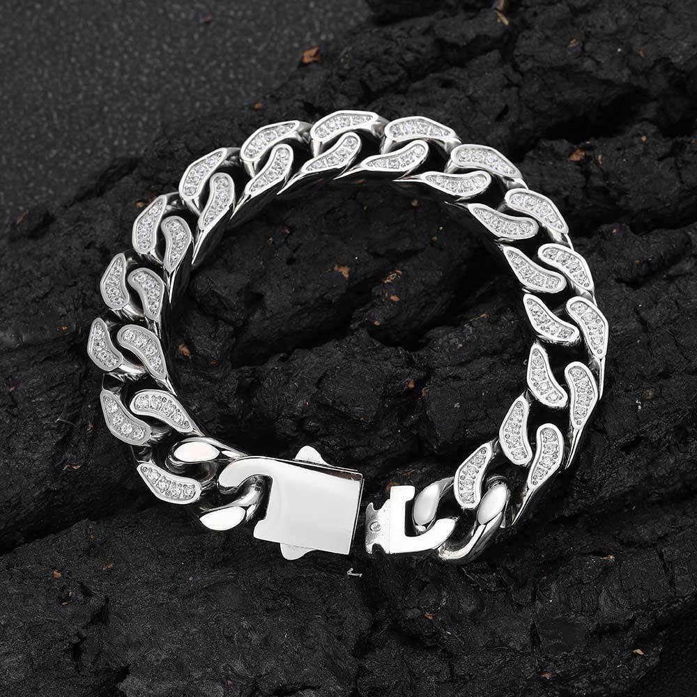 Steel Cuban Link Chain Necklace Full Zircon Mens Jewelry 12mm Hip Hop Stainless