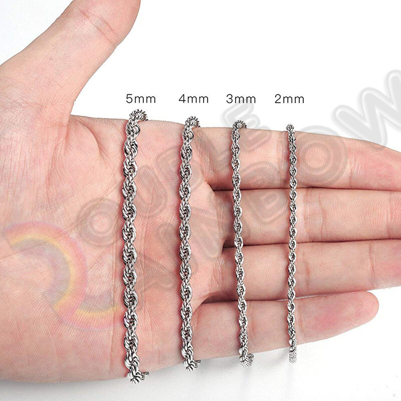 Men Women Stainless Steel Silver 2mm/3mm/4mm/5mm Rope Necklace Chain Link C11