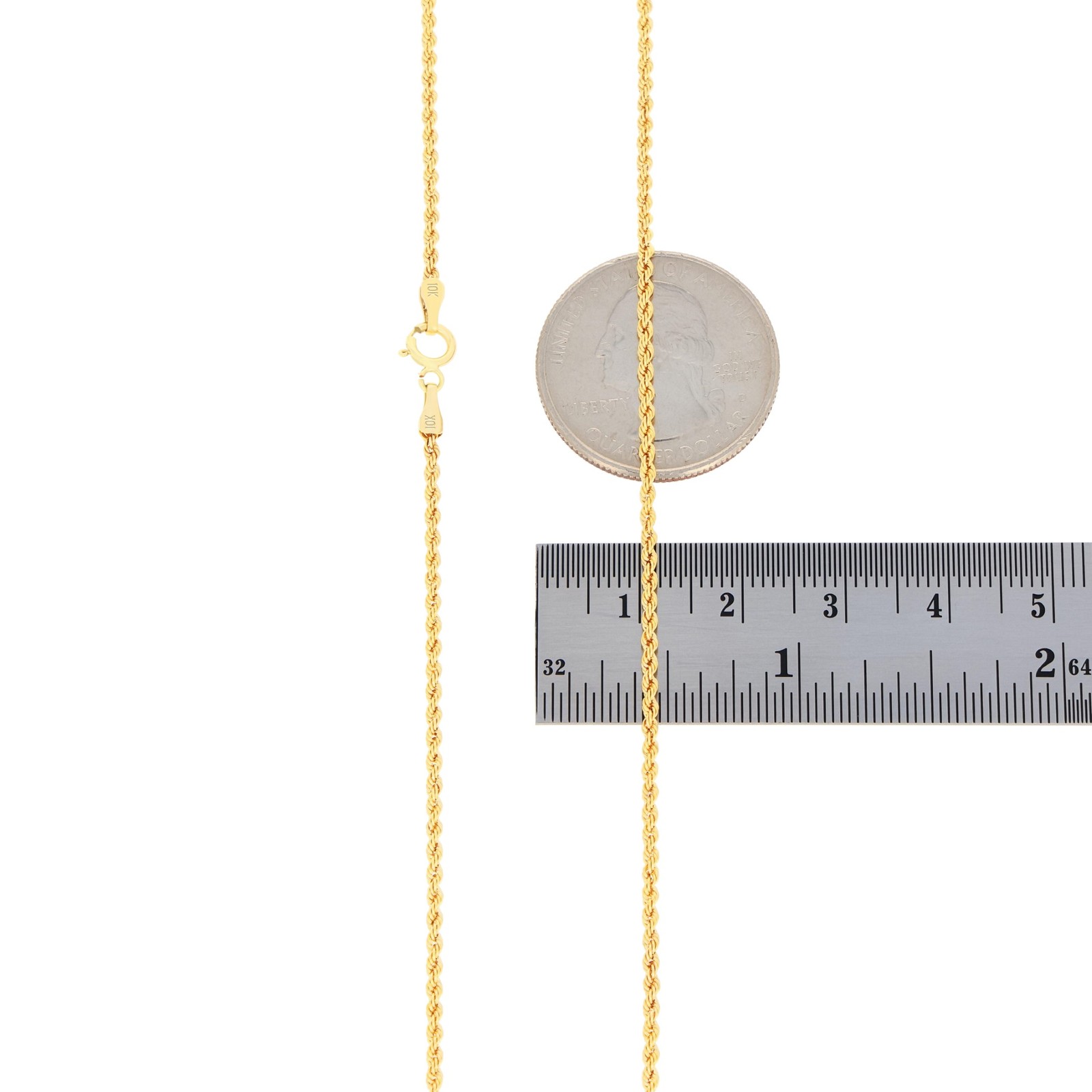 10K Yellow Gold Diamond Cut Womens Dainty 1.5mm Rope Chain Pendant Necklace 20″