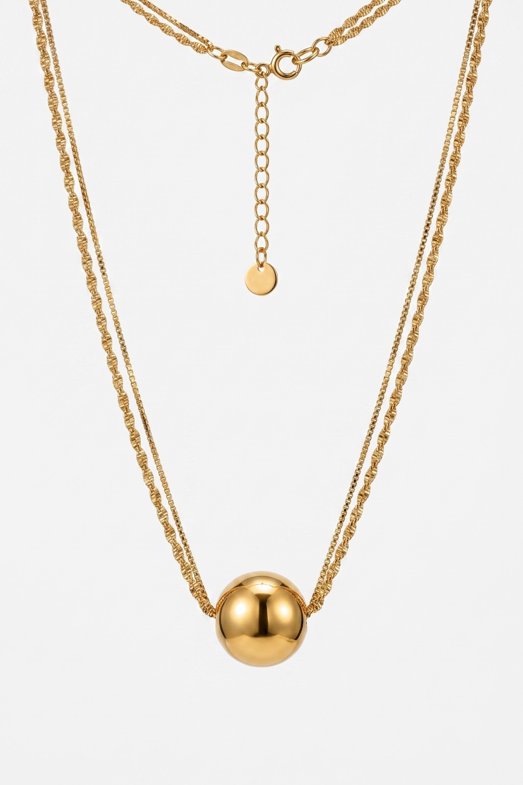 Stainless Steel 18K White Gold Plated Double Layer Sphere Ball Pendant Choker