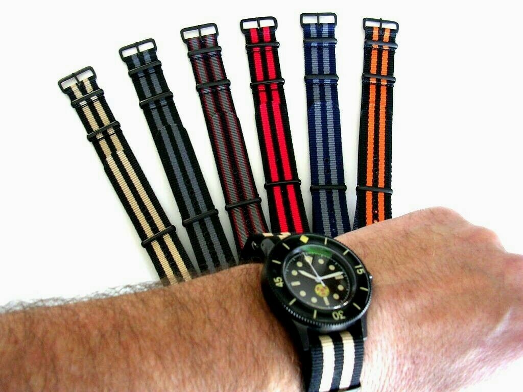 22mm Bond stripe NATO G10 ® PVD nylon Military watchband RAF strap IW SUISSE 20m