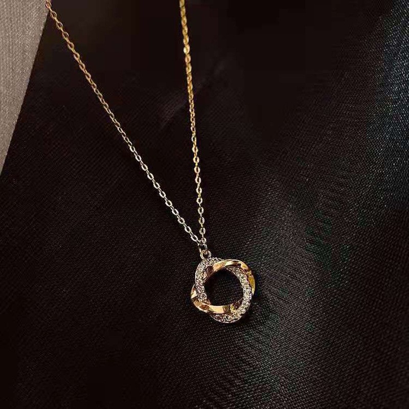 Women’s Fashion CZ Rose Ring Pendant Necklace Collarbone Chain Titanium Steel