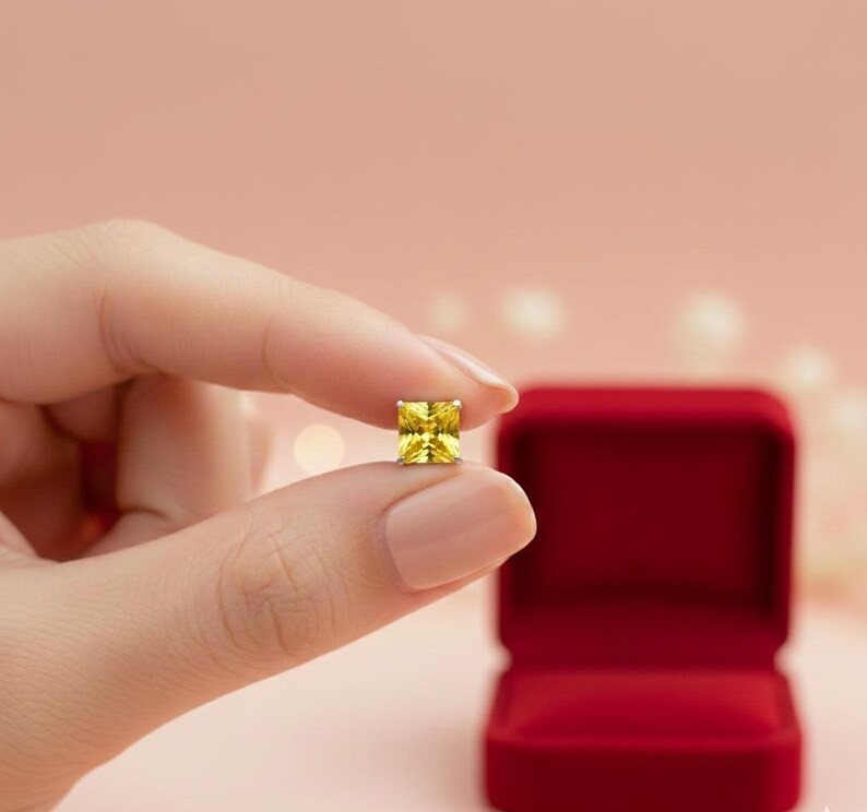 Yellow Square Stud Earrings | 925 Sterling Silver, Minimalist