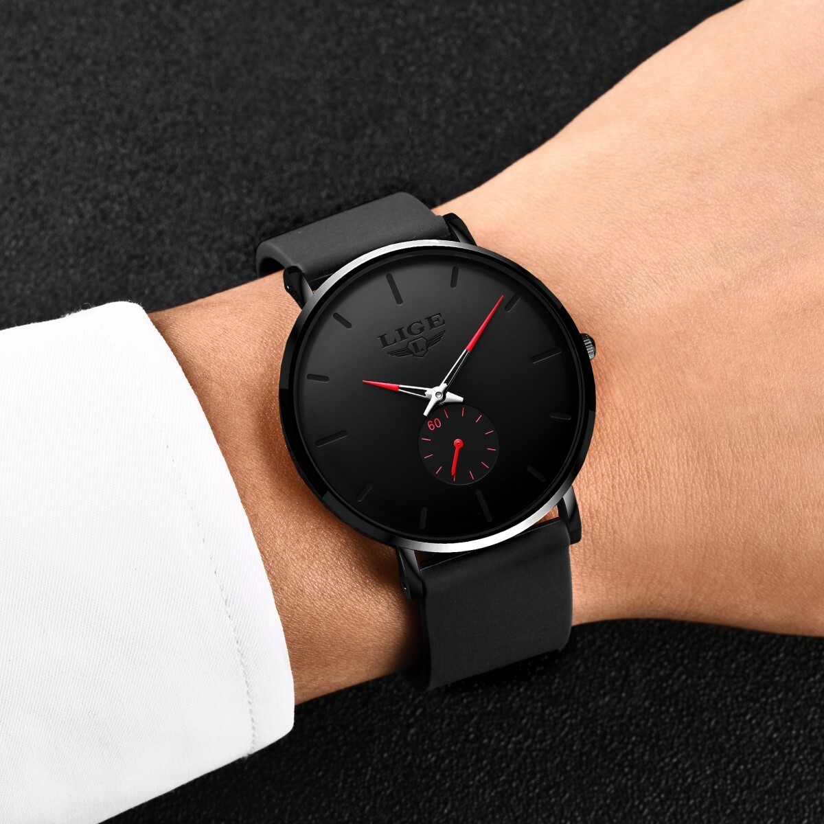Men’s Quartz Watch Ultra-thin Silicone Strap Waterproof Stylish Male Wristwatch