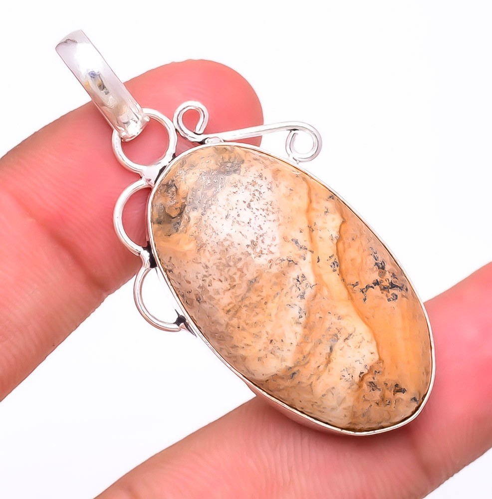 Natural Picture Jasper Gemstone 925 Silver Plated Jewelry Pendant 2.0″ T864